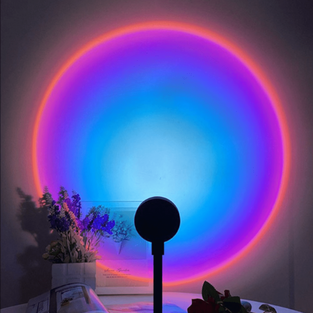 1 lámpara de proyección de puesta de sol alimentada por USB, giratoria de 360° con luces LED de arcoíris y opciones de colores múltiples para dormitorio, fotografía y decoración del hogar, sin batería necesaria, iluminación para decoración del hogar | Pa