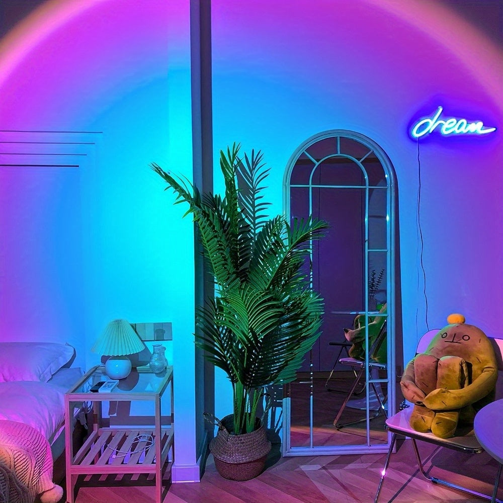 1 lámpara de proyección de puesta de sol alimentada por USB, giratoria de 360° con luces LED de arcoíris y opciones de colores múltiples para dormitorio, fotografía y decoración del hogar, sin batería necesaria, iluminación para decoración del hogar | Pa