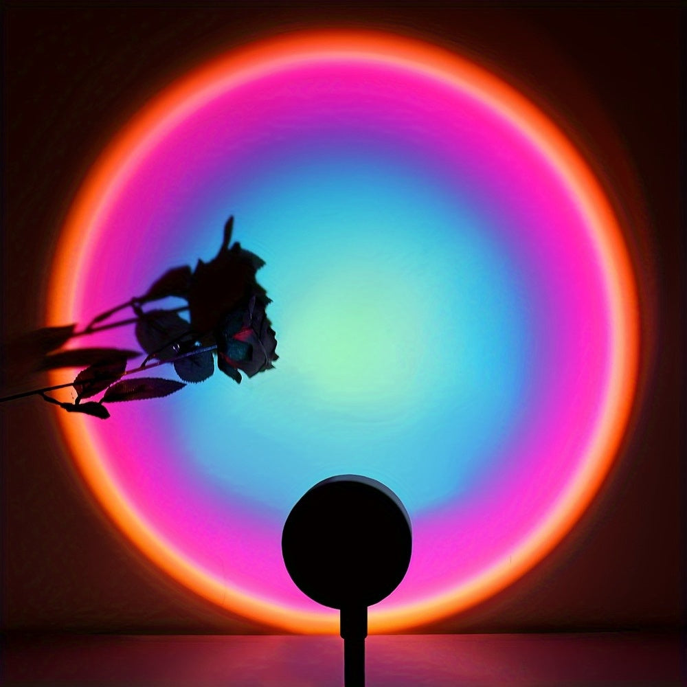 1 lámpara de proyección de puesta de sol alimentada por USB, giratoria de 360° con luces LED de arcoíris y opciones de colores múltiples para dormitorio, fotografía y decoración del hogar, sin batería necesaria, iluminación para decoración del hogar | Pa