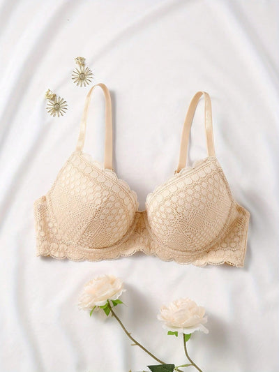 Sujetador comodo y sexy de encaje con volantes y efecto push-up para mujer, ropa interior