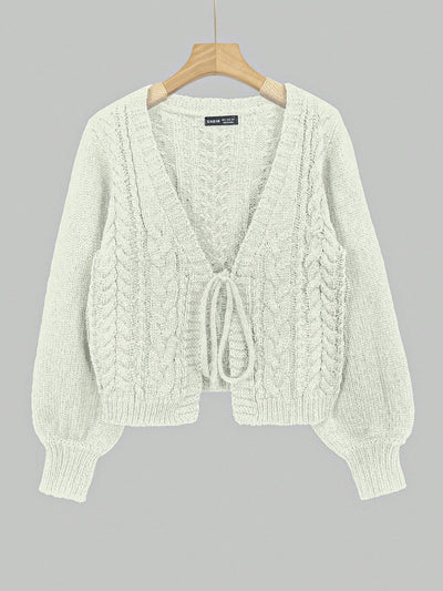 Moosta cardigan informal de manga de globo con nudo delantero de unicolor para otono/invierno