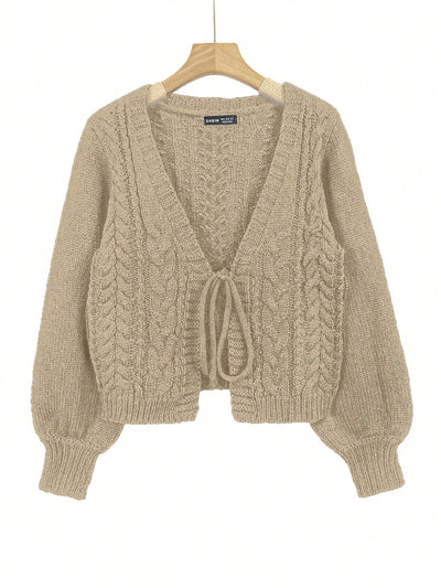 Moosta cardigan informal de manga de globo con nudo delantero de unicolor para otono/invierno
