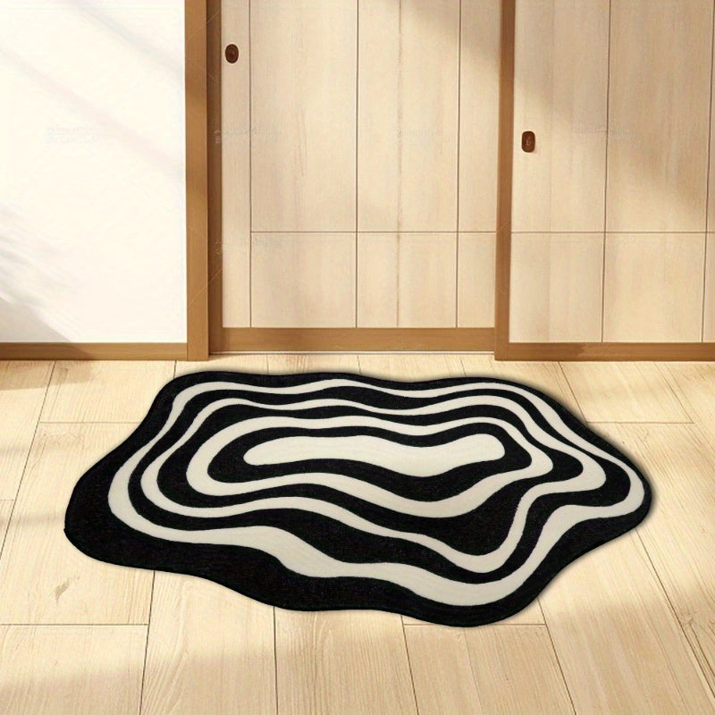 Alfombra de Área Moderna con Patrón Abstracto de Ondas en Blanco y Negro – Suave, Acogedora, Lavable a Mano, de Poliéster para Decoración de Salón o Dormitorio, 1100g/m², 7.5mm de Grosor, Diseño Minimalista, Alfombra Interior | Alfombra Minimalista | Alf