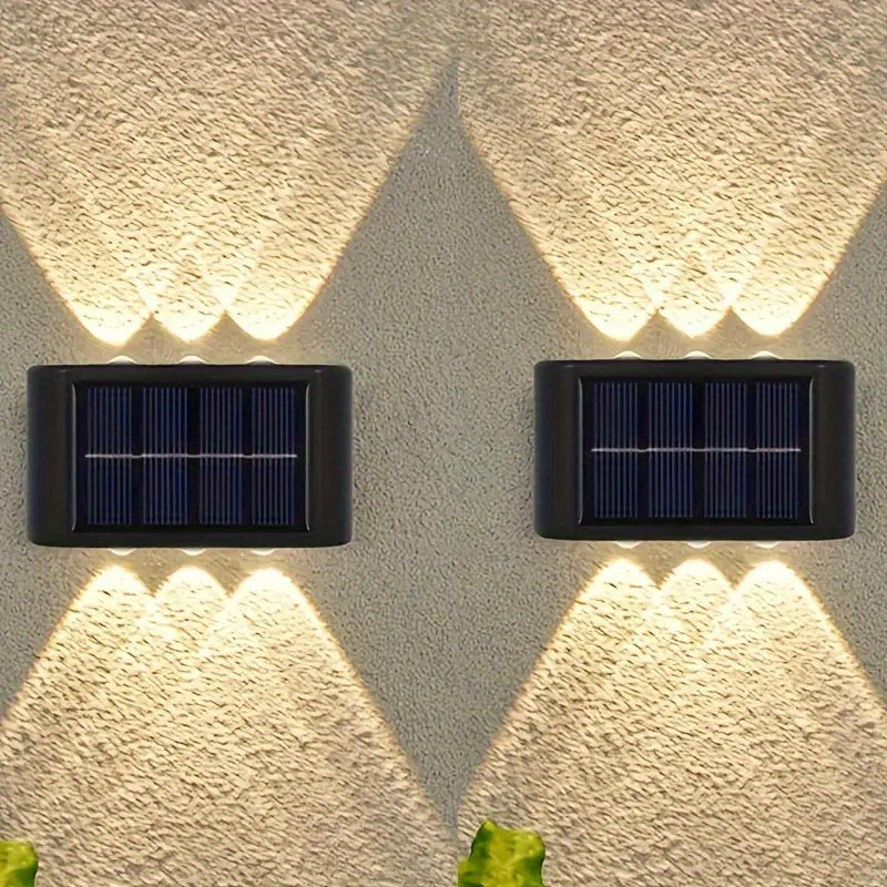 2 piezas de 6 luces solares LED de doble color frío y cálido, sensor de luz inteligente, sensor de tacto inteligente, adecuado para patio, calle, paisaje, jardín, luces de decoración para bodas al aire libre y camping.