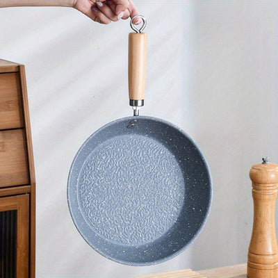 [Cocina Sin Esfuerzo] Sartén Antiadherente Retro con Mango de Madera - Acero Inoxidable, Fácil de Limpiar, Multifuncional para Cocina a Gas y de Inducción, Ideal para Bistec, Panqueques y Más, Compatible con Inducción | Sartén de Estilo Retro | Sartén de