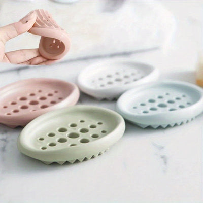 Jabonera Ovalada de Silicona con Drenaje - Auto-Drenante, Soporte Multifuncional para Jabón de Baño y Estante de Almacenamiento