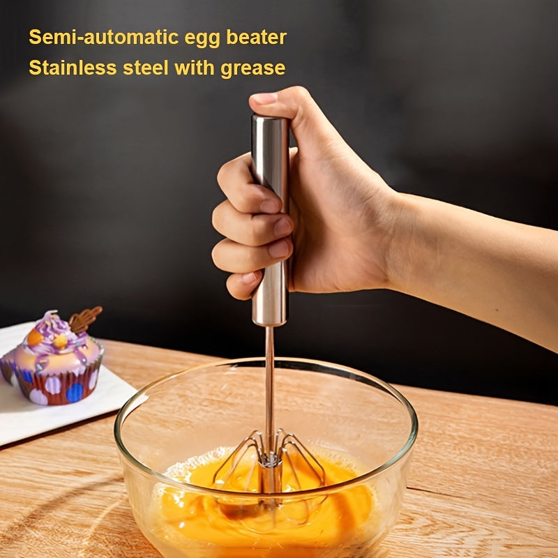 Batidor Manual de Huevo de Acero Inoxidable - Tipo de Presión, Mezclador Semi-Automático para Hornear y Cocinar, Utensilio de Cocina Duradero, Hogar, Batidor de Crema, Accesorios de Cocina, Múltiples Tipos de Mezcla