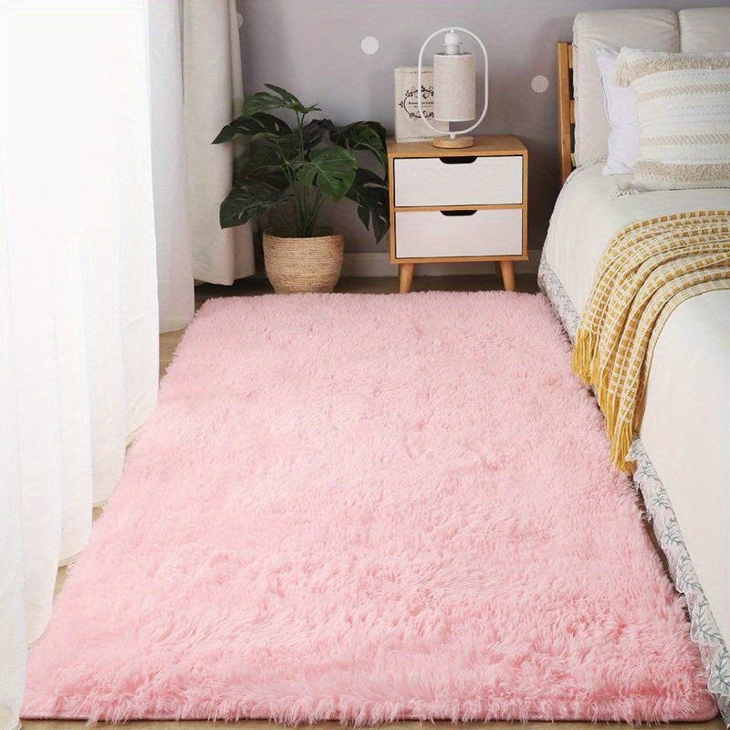 1 alfombra de felpa teñida a mano, color rosa, antideslizante, grande, suave y esponjosa, para sala, dormitorio o entrada