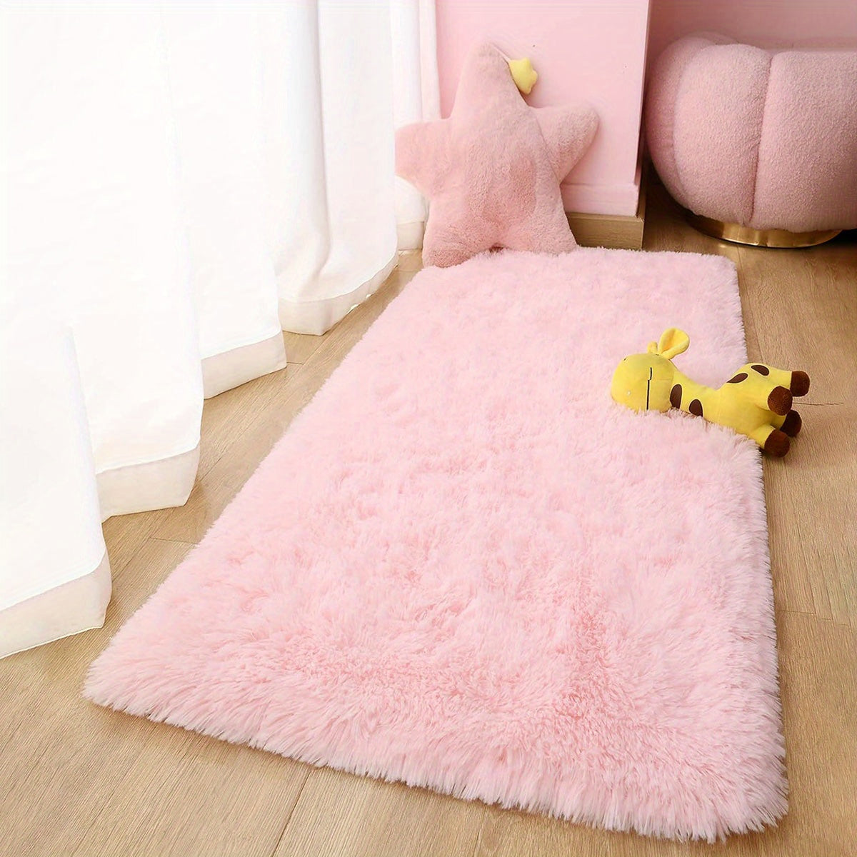1 alfombra de felpa teñida a mano, color rosa, antideslizante, grande, suave y esponjosa, para sala, dormitorio o entrada