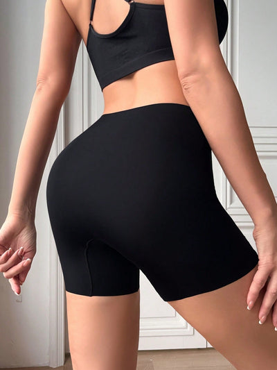 Pantis tipo short para mujer, lisos y delgados, shorts de seguridad sin costuras, suaves y comodos - negro