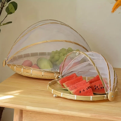 Juego de tapas para alimentos de bambú hecho a mano: Plegable, resistente a plagas, adecuado para frutas, verduras y almacenamiento de pan - Perfecto para la cocina y los comedores al aire libre