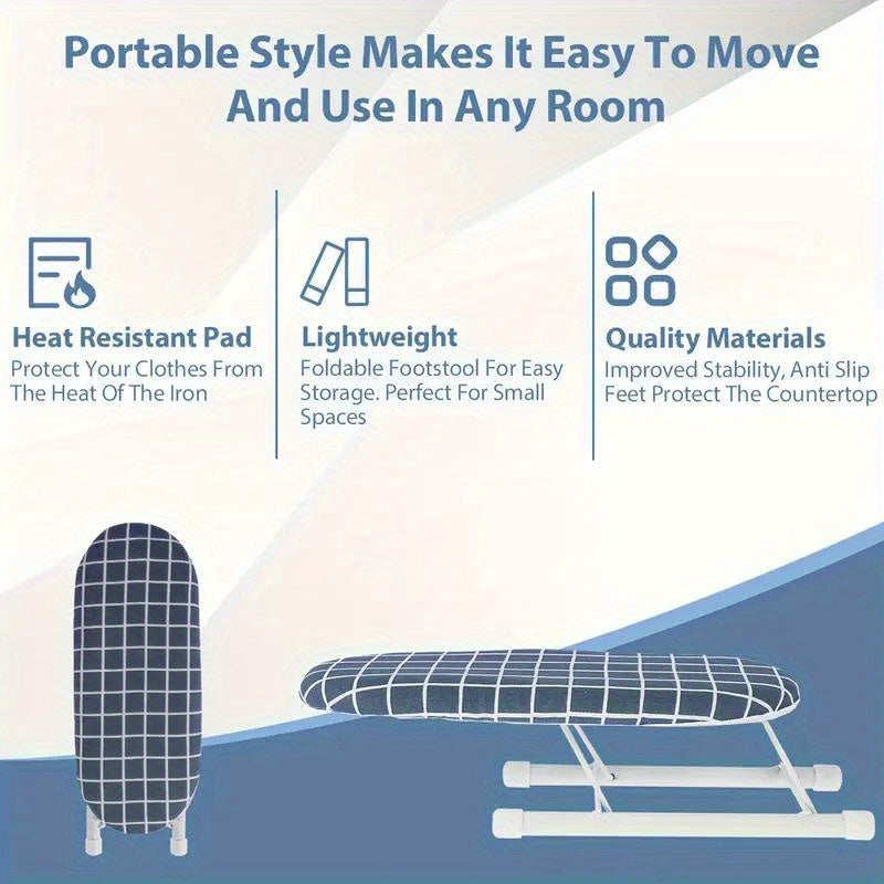 Tabla de planchar compacta y portátil con pies antideslizantes, base resistente al calor y estructura de acero reforzada - diseño ahorrador de espacio para salas de costura y manualidades, 25.91x10.92x7.87 cm, tabla pequeña para ropa y estación de artesa