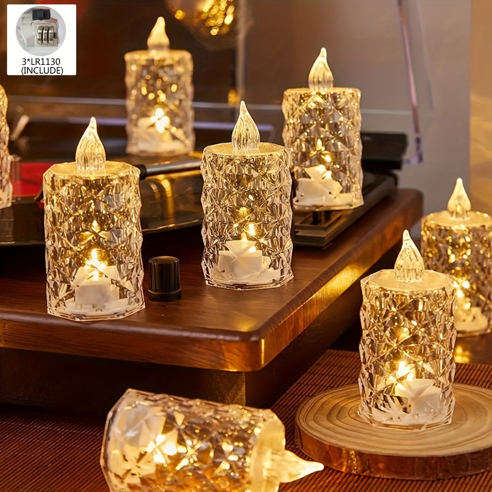 3 velas LED con diseños recortados, operadas con batería, sin llama y controladas con interruptor, ideales para decoración interior/exterior, perfectas para cumpleaños, fiestas, bodas y San Valentín, incluye tamaños pequeño, mediano y grande