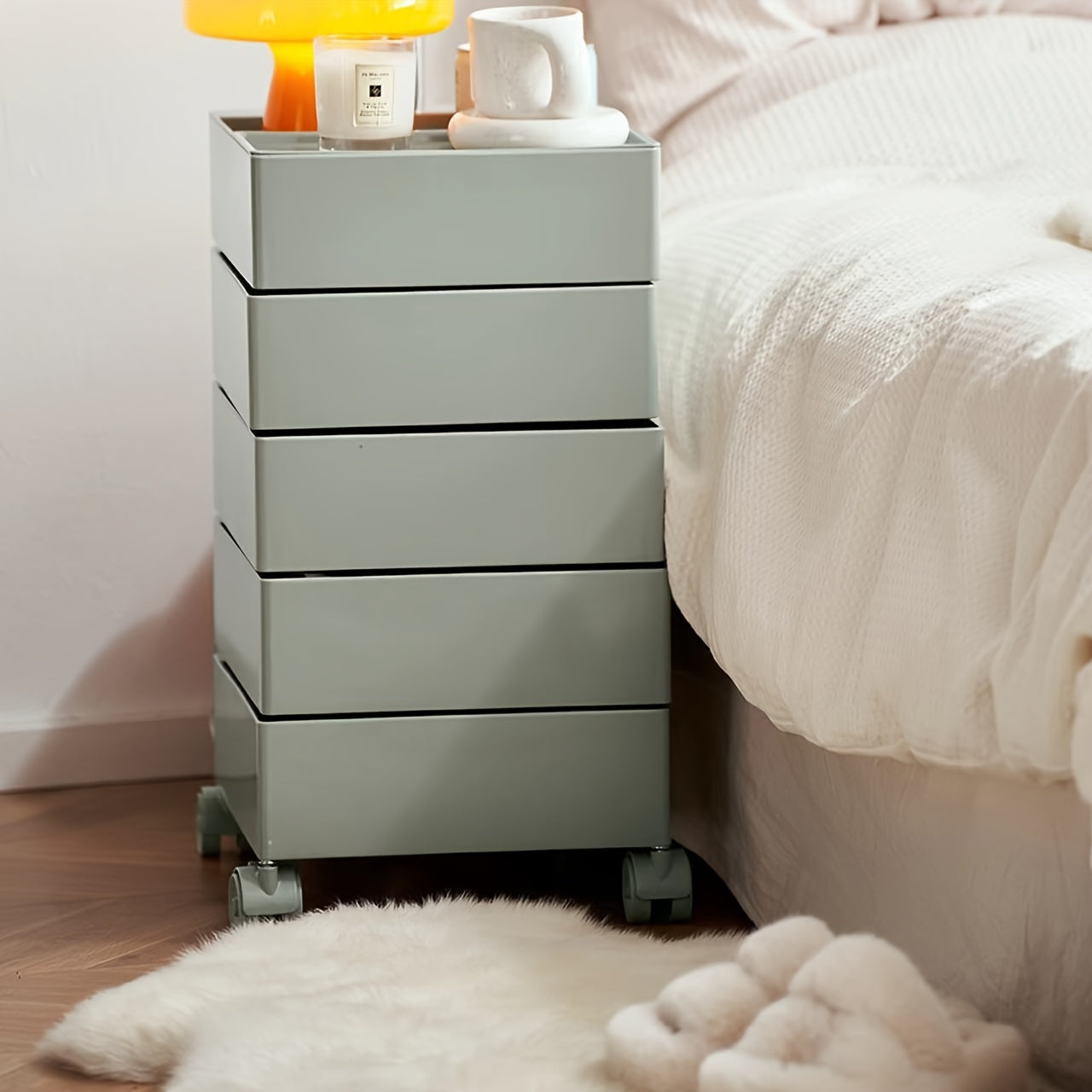 Carrito de Almacenamiento Delgado de 5 Niveles con Ruedas - Organizador Versátil sin Montaje para Oficina, Sala de Estar, Cocina | Diseño Multifuncional con Compartimentos Rotativos 360°