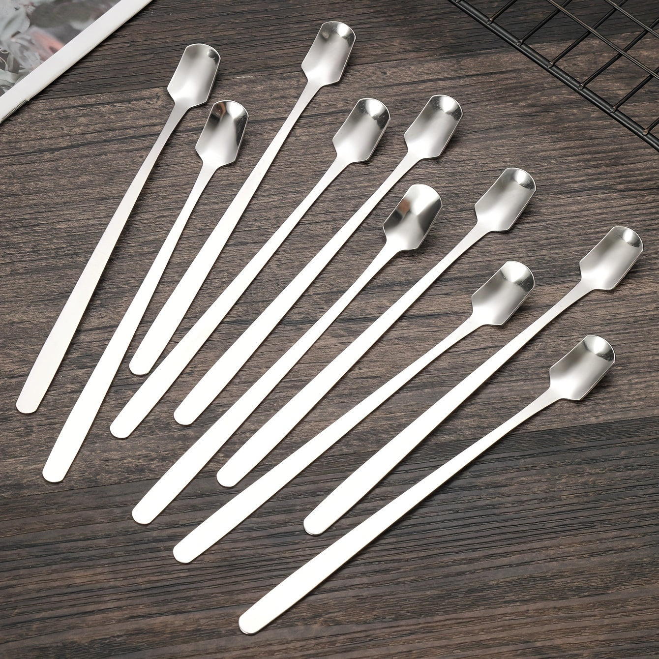 6 cucharones de acero inoxidable con mango largo - Para café, licuadora, postres, té, cócteles, helado, malteadas y bebidas frías - Fáciles de limpiar y duraderos - Ideal para el hogar y fiestas, vajilla versátil | Acabado elegante