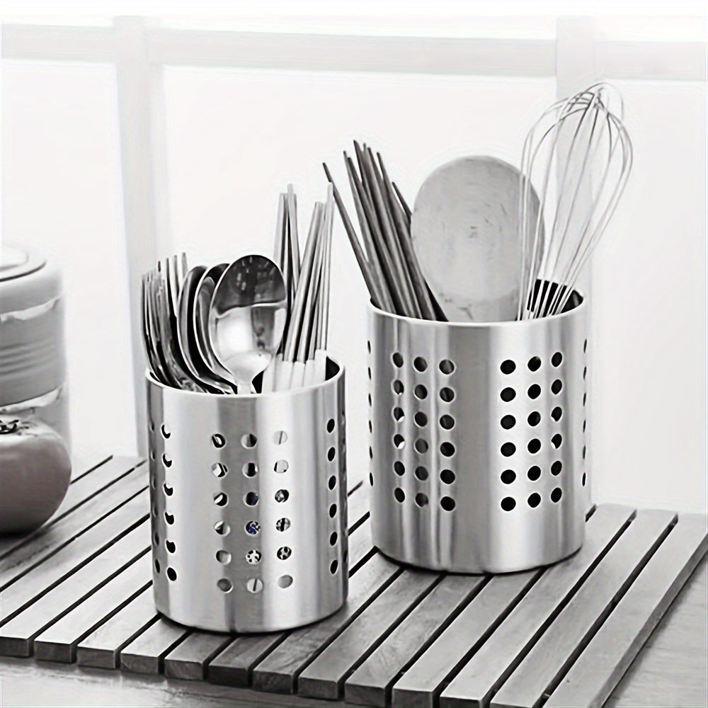 1pc Porta-utensilios de acero inoxidable multiusos para cocina - Caddy de metal apto para alimentos para palillos, cucharas, tenedores, cuchillos - Organizador de cubiertos para el hogar y uso comercial