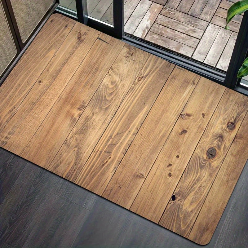Encanto acogedor] Tapete de piso con diseño de vetas de madera vintage - Textura rústica de madera, tapete de poliéster lavable a máquina para cocina, baño, sala, dormitorio y entrada, alfombras de cocina