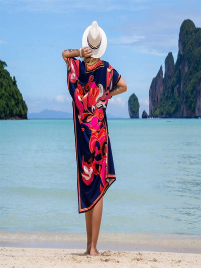 Vestido de una pieza con manga larga tipo pareo para playa, con estampado impreso, ideal para vacaciones, cubre bikini y protege del sol