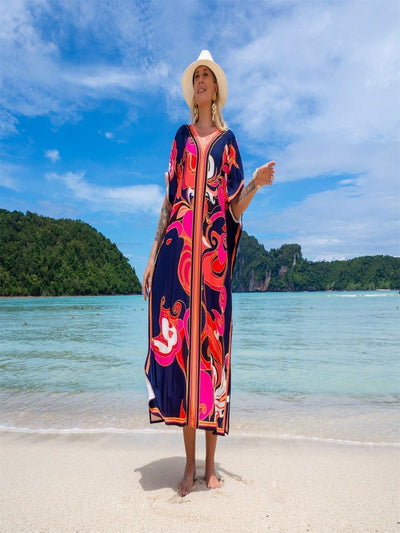 Bata de playa de una sola pieza con manga larga, estampado posicionado, para vacaciones, cubierta de bikini y camisa de sol