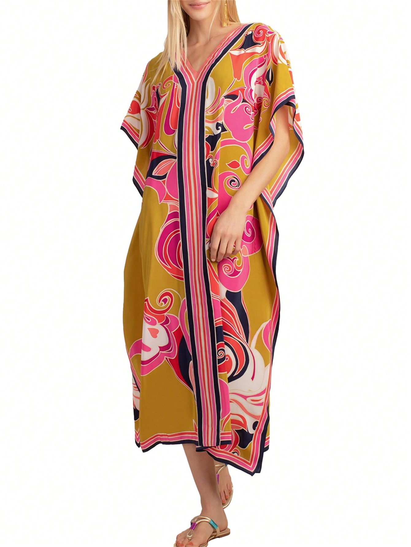 Bata de playa de una sola pieza con mangas largas y posicionamiento de estampado para vacaciones, camisa de cubrimiento de bikini protectora contra el sol