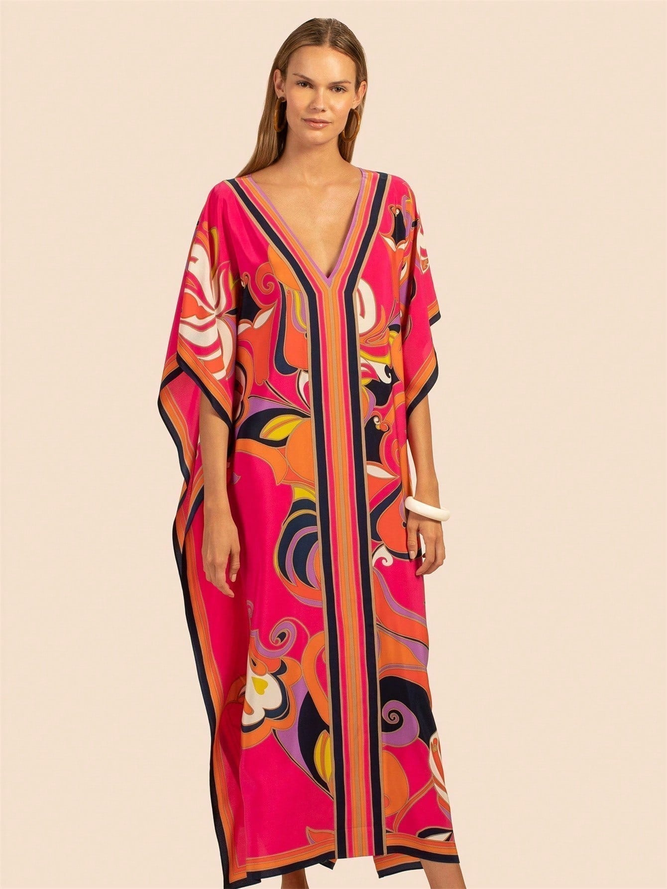 Bata de playa de una sola pieza con mangas largas y posicionamiento de estampado para vacaciones, camisa de cubrimiento de bikini protectora contra el sol