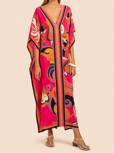 Vestido de una pieza con manga larga tipo pareo para playa, con estampado impreso, ideal para vacaciones, cubre bikini y protege del sol