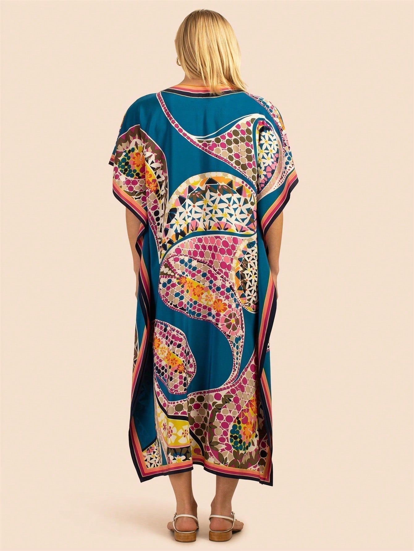 Vestido de una pieza con manga larga tipo pareo para playa, con estampado impreso, ideal para vacaciones, cubre bikini y protege del sol
