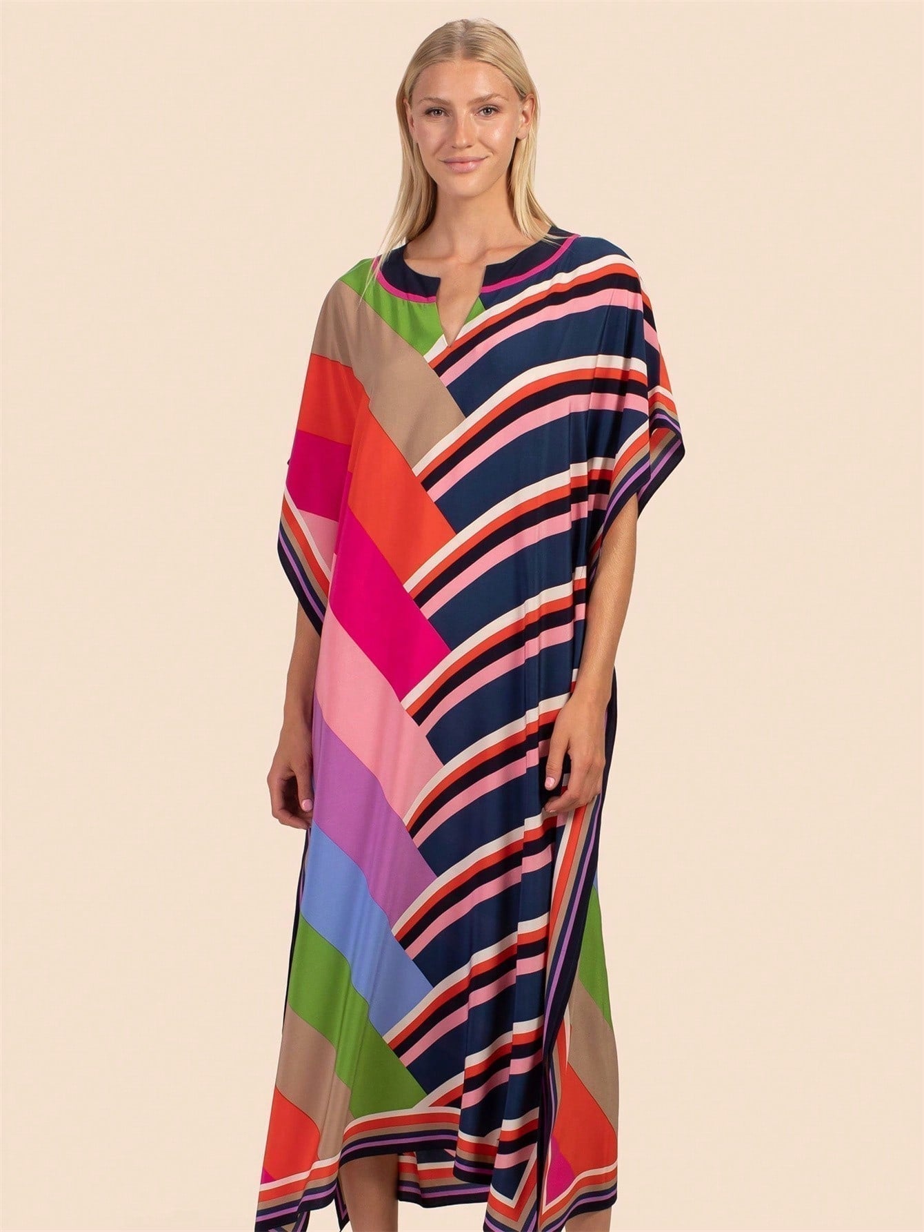 Vestido de una pieza con manga larga tipo pareo para playa, con estampado impreso, ideal para vacaciones, cubre bikini y protege del sol