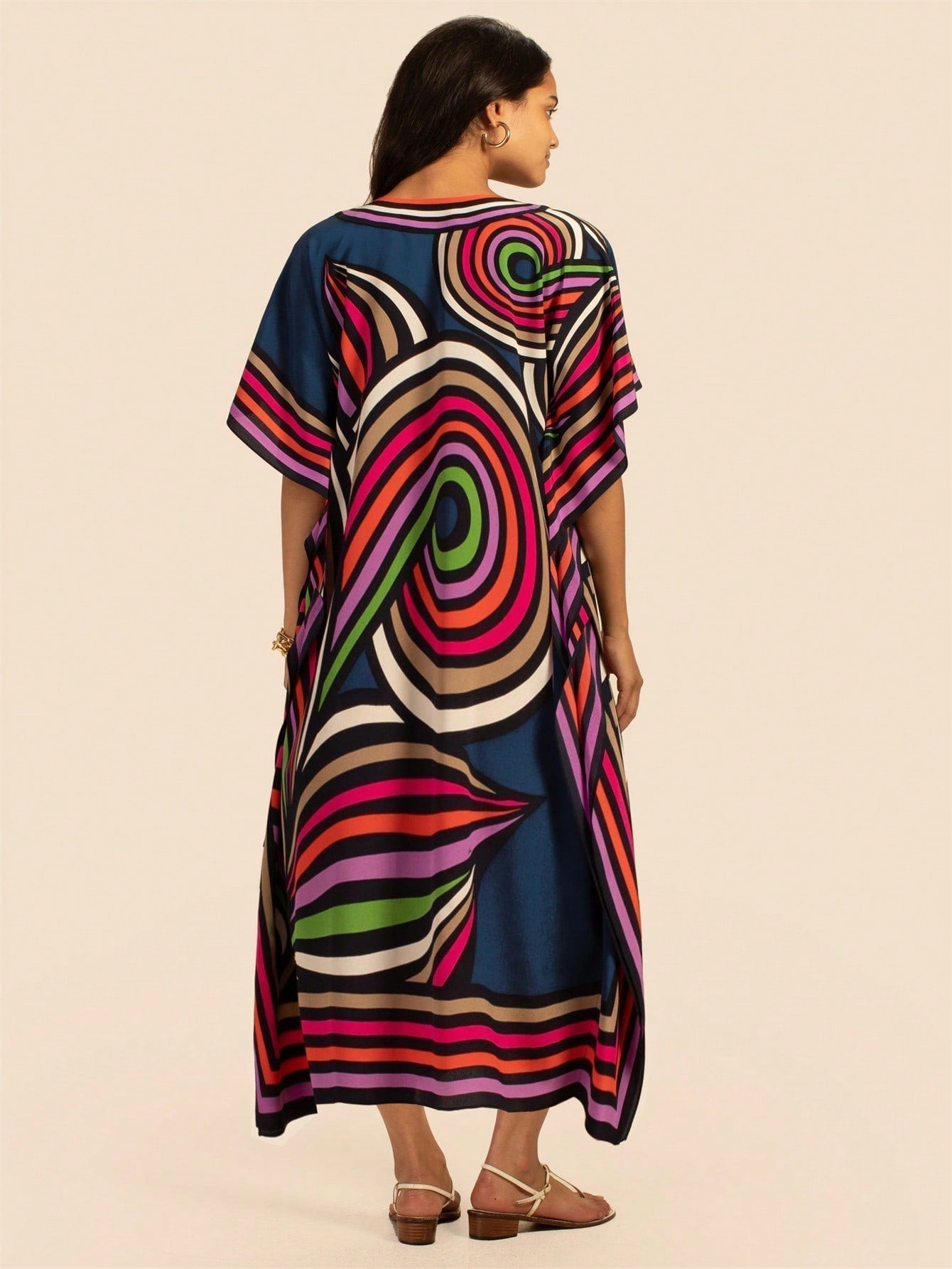 Vestido de una pieza con manga larga tipo pareo para playa, con estampado impreso, ideal para vacaciones, cubre bikini y protege del sol