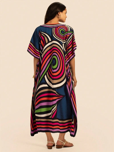 Vestido de una pieza con manga larga tipo pareo para playa, con estampado impreso, ideal para vacaciones, cubre bikini y protege del sol