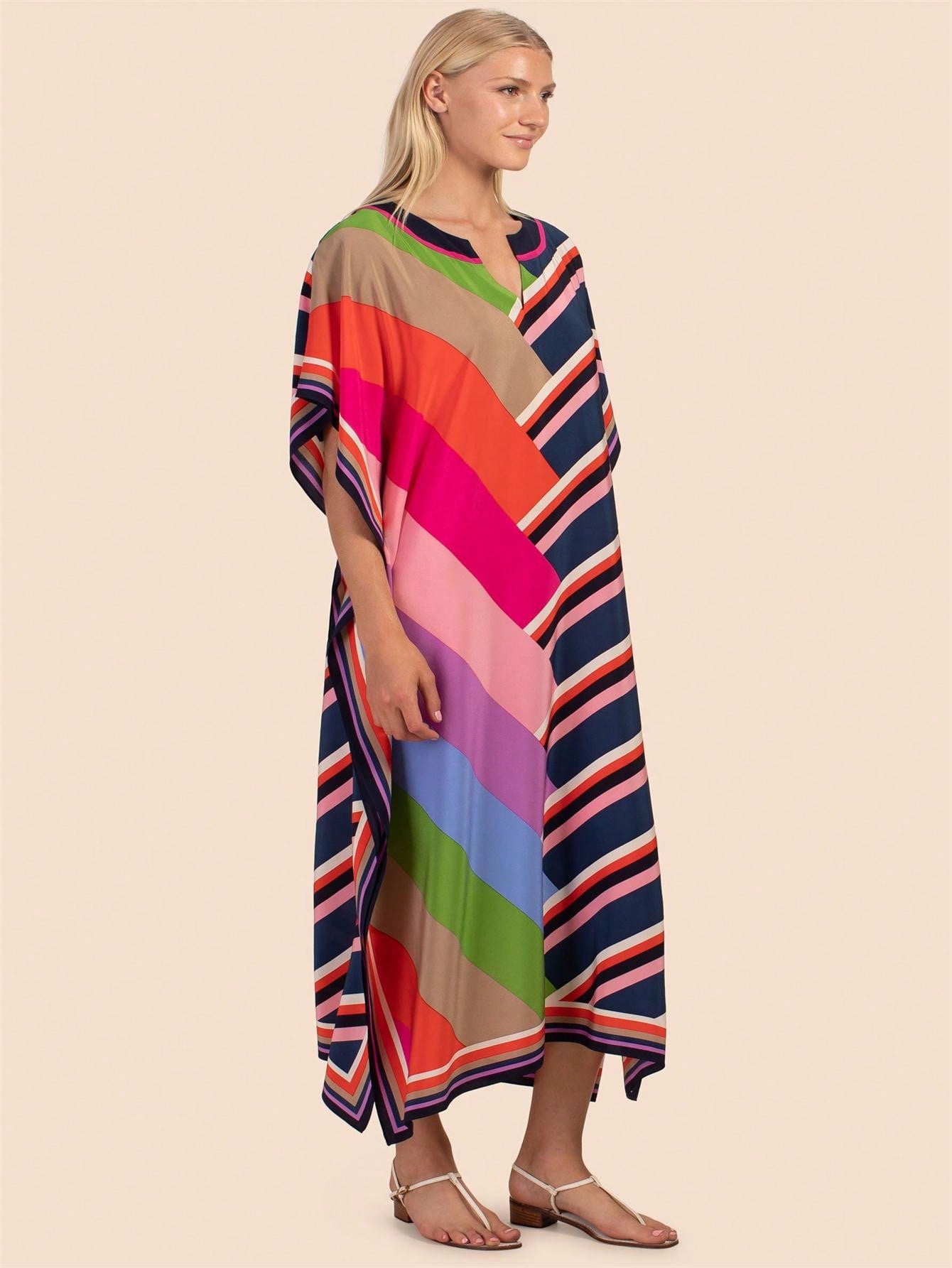 Vestido de una pieza con manga larga tipo pareo para playa, con estampado impreso, ideal para vacaciones, cubre bikini y protege del sol