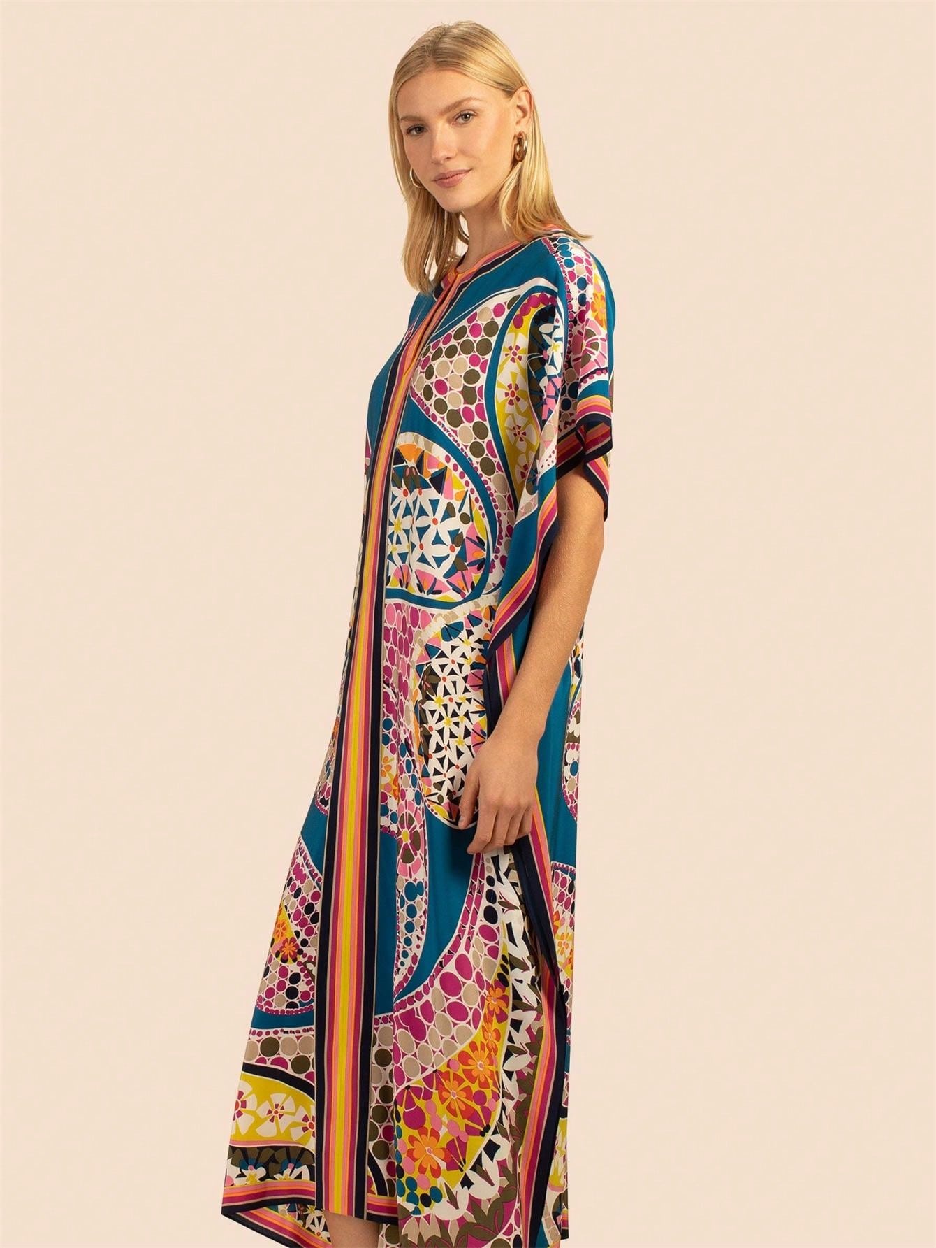 Vestido de una pieza con manga larga tipo pareo para playa, con estampado impreso, ideal para vacaciones, cubre bikini y protege del sol