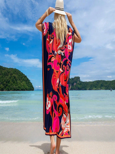 Vestido de una pieza con manga larga tipo pareo para playa, con estampado impreso, ideal para vacaciones, cubre bikini y protege del sol