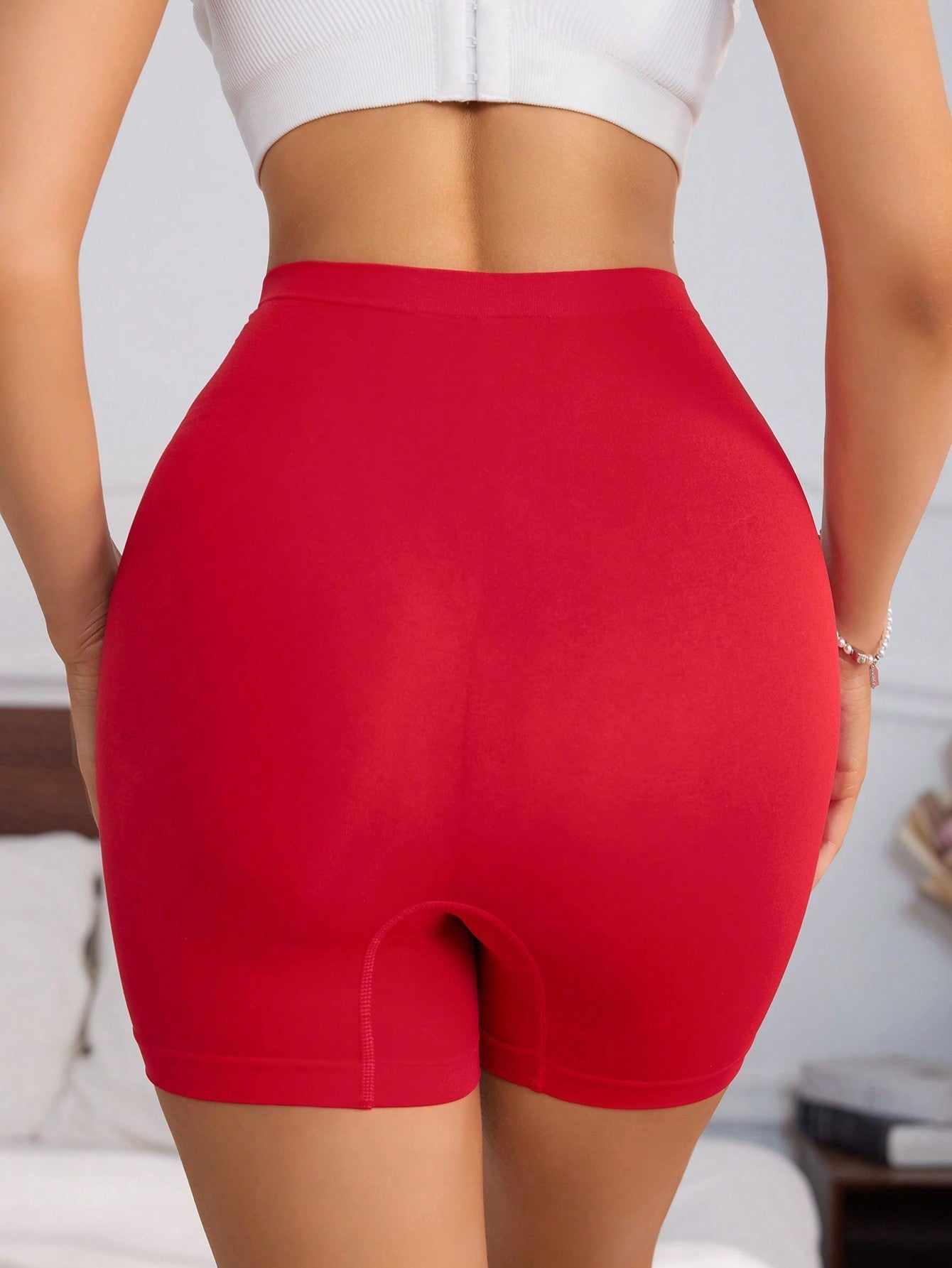 Shorts de seguridad de cintura alta de color solido para mujer