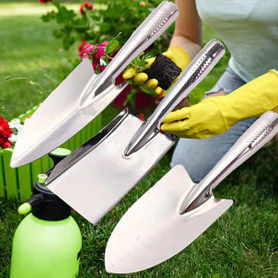 Paleta de Jardín de Acero Inoxidable con Marcas de Medición – Ideal para Plantar, Deshierbar y Cavar, Herramienta Esencial para el Jardinería en Casa. Mango Ergonómico y Diseño Duradero para una Asistencia Práctica y Considerada