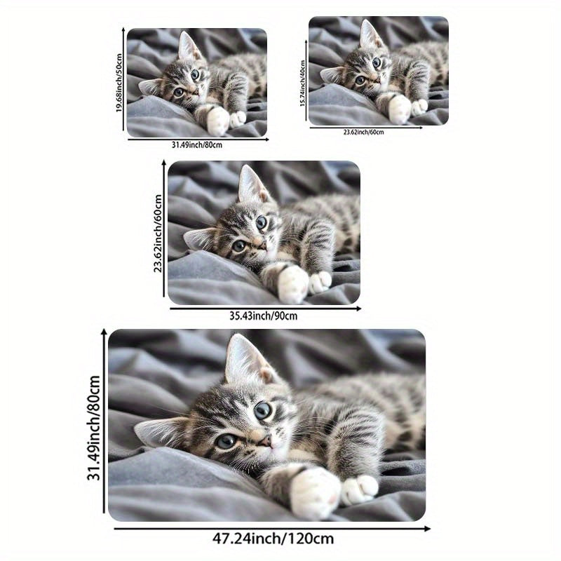Diseño Encantador de Gato Acostado en la Cama - Alfombra Versátil para Sala de Juegos, Baño, Cocina y Espacios de Estar - Alfombra de Poliéster Lavable a Máquina con Base Antideslizante de PVC