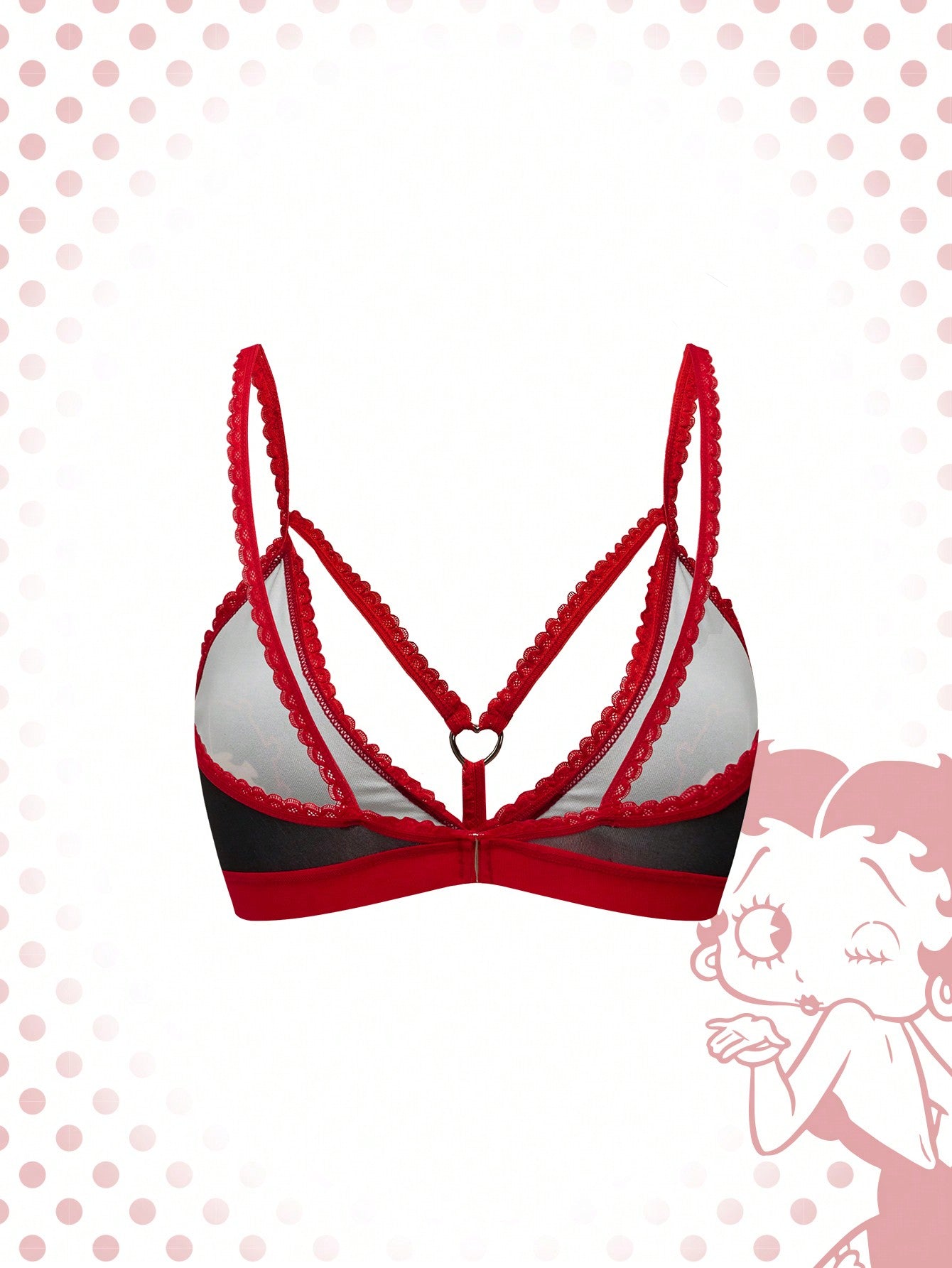 Betty boop | romwe 1 pieza sujetador acolchado inalambrico con decoracion de personaje de dibujos animados y estampado de labios con forma de corazon