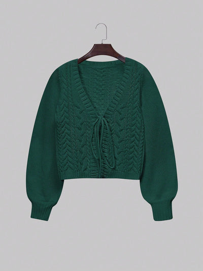 Moosta cardigan informal de manga de globo con nudo delantero de unicolor para otono/invierno