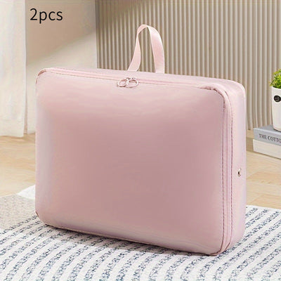 2 Piezas de Bolsas de Compresión Ahorradoras de Espacio con Cierre Seguro y Diseño Expandible - Tela Oxford Resistente para Ropa, Mantas, Viajes y Mudanzas - Organizador Multiusos (Rosa Pastel/Blanco, Gris/), Almacenamiento Bajo la Cama, Forma Compacta,
