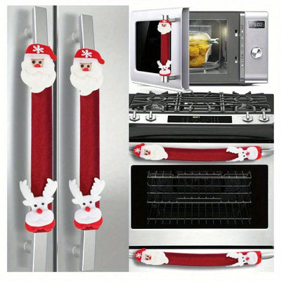 Cubiertas festivas para manijas de horno y refrigerador de Navidad - Poliéster, sin batería, perfectas para la decoración navideña del hogar