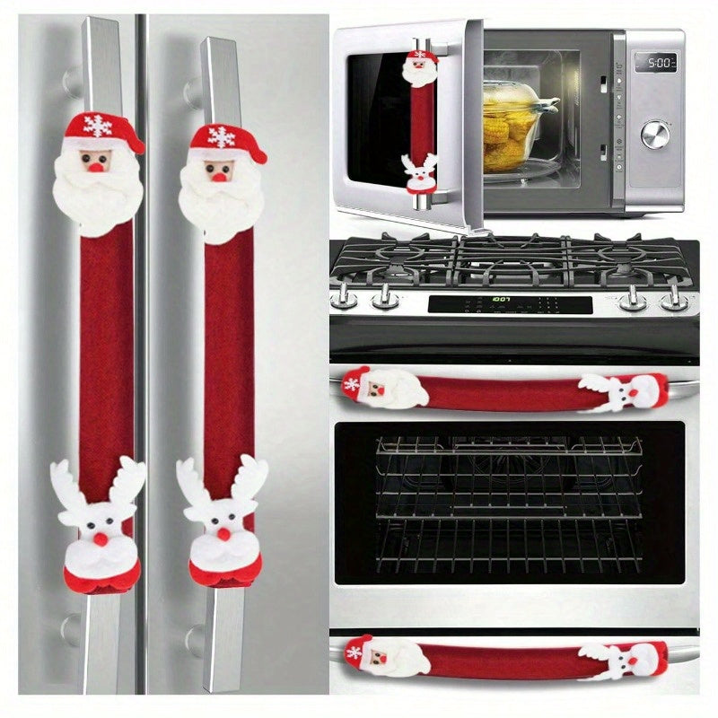 Cubiertas festivas para manijas de horno y refrigerador de Navidad - Poliéster, sin batería, perfectas para la decoración navideña del hogar