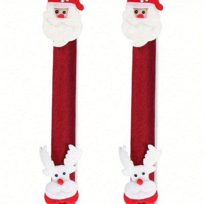 Cubiertas festivas para manijas de horno y refrigerador de Navidad - Poliéster, sin batería, perfectas para la decoración navideña del hogar