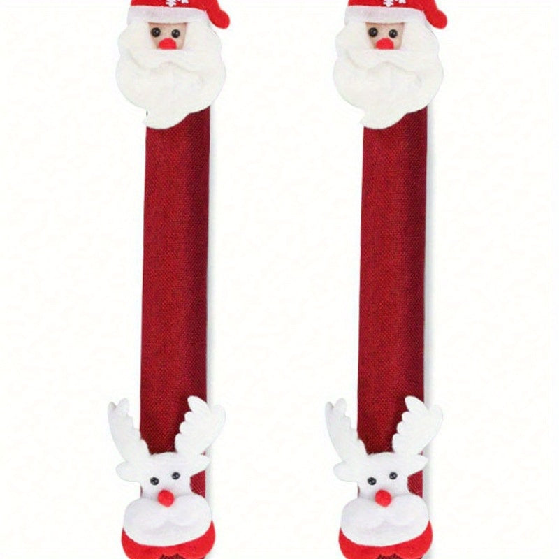 Cubiertas festivas para manijas de horno y refrigerador de Navidad - Poliéster, sin batería, perfectas para la decoración navideña del hogar