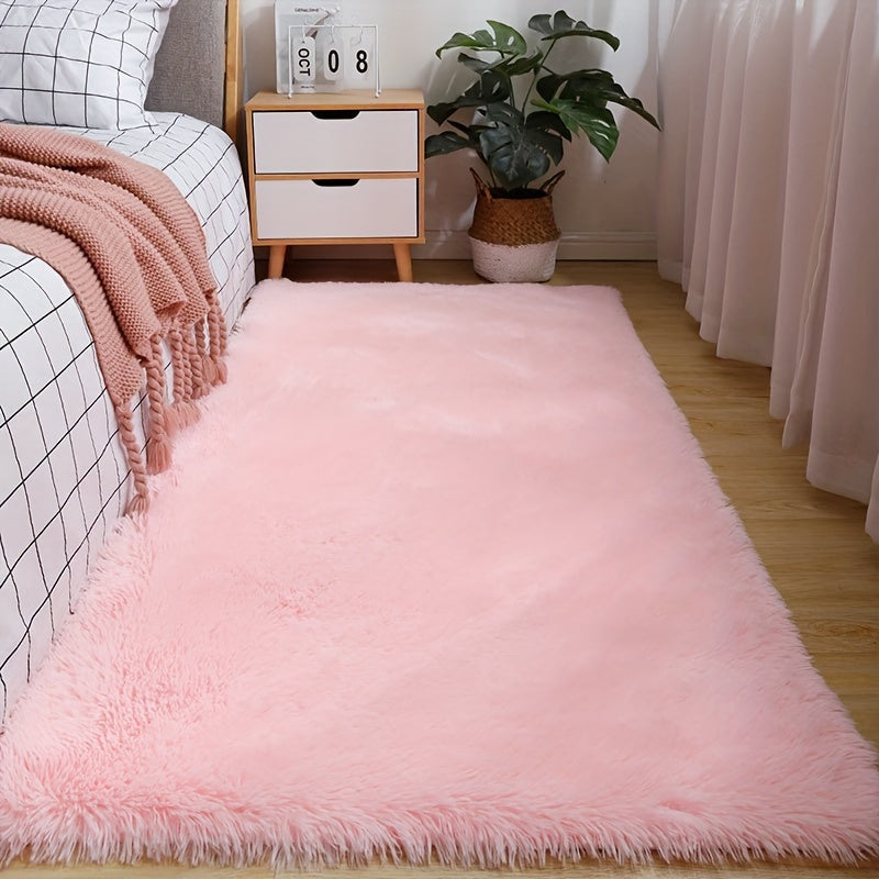 Alfombra de Área Rosa Suave y Peluda de Poliéster - Alfombra Acogedora y Felpuda para Dormitorio, Guardería, Decoración de Dormitorio - Pequeña Alfombra Antideslizante Lavable Ultra Acogedora - Se Recomienda Limpieza en Seco
