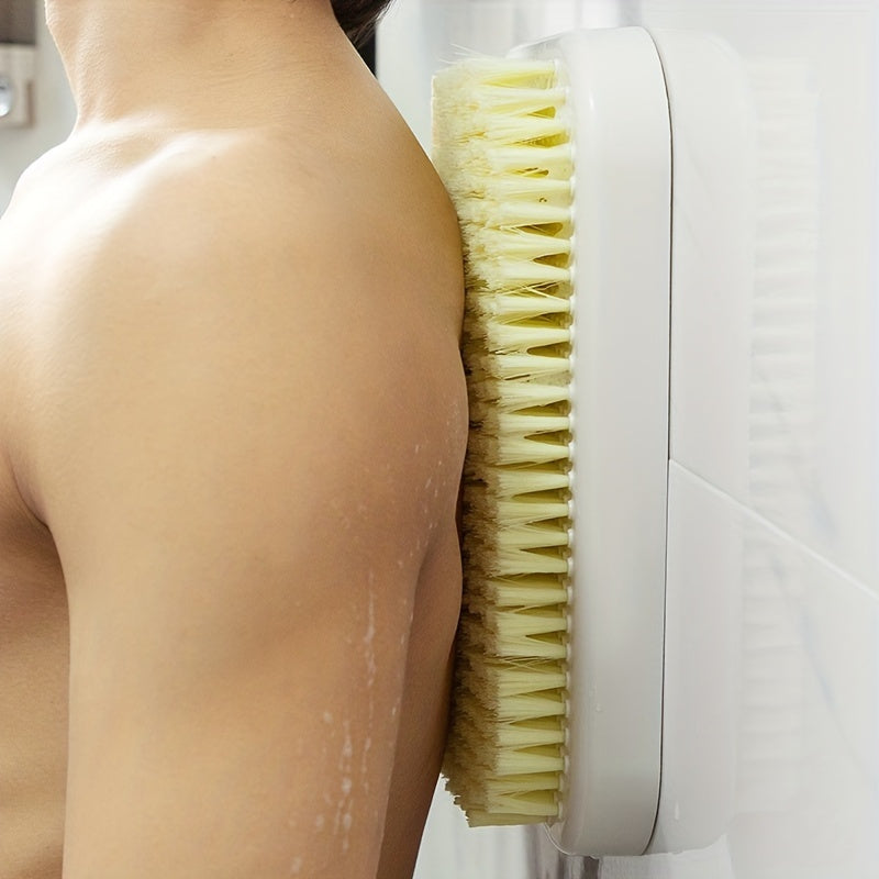 1pc Cepillo Exfoliante Suave para Espalda - Fregador de Ducha Montado en Pared con Cerdas Duraderas y Diseño Elegante, Accesorio de Baño Ahorrador de Espacio para Cuidado Personal, Mango de Plástico Suave, Color Beige Claro