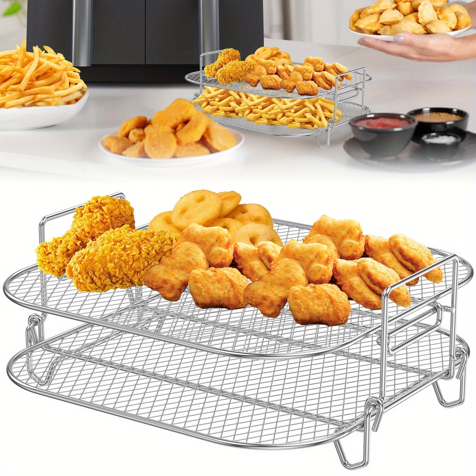 2 piezas de Rejillas para Freidora de Aire de Acero Inoxidable de 20.32cm - Apilables, Resistentes al Calor, Apto para Lavavajillas, Accesorios para Deshidratador y Horno para Freidoras de Aire Cuadradas, Promueve una Cocción Uniforme y Resultados Crispo