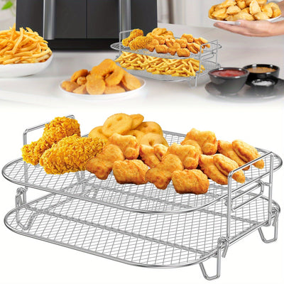 2 piezas de Rejillas para Freidora de Aire de Acero Inoxidable de 20.32cm - Apilables, Resistentes al Calor, Apto para Lavavajillas, Accesorios para Deshidratador y Horno para Freidoras de Aire Cuadradas, Promueve una Cocción Uniforme y Resultados Crispo