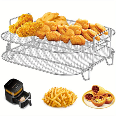 2 piezas de Rejillas para Freidora de Aire de Acero Inoxidable de 20.32cm - Apilables, Resistentes al Calor, Apto para Lavavajillas, Accesorios para Deshidratador y Horno para Freidoras de Aire Cuadradas, Promueve una Cocción Uniforme y Resultados Crispo