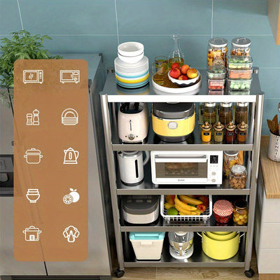 Estante de cocina de acero inoxidable de 4/5 niveles - Soporte para microondas y horno industrial con almacenamiento, estante independiente para artículos esenciales del hogar y la oficina
