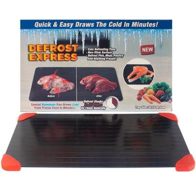 Tabla mágica para descongelar carne rápidamente - Bandeja de aluminio con bordes de silicón, descongelador eficiente de carne congelada para cocina, ideal para descongelar carne de forma rápida y fácil, dispositivo para descongelar carne